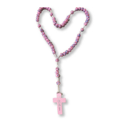 TERÇO MADEIRA ROSA C/PINTAS...