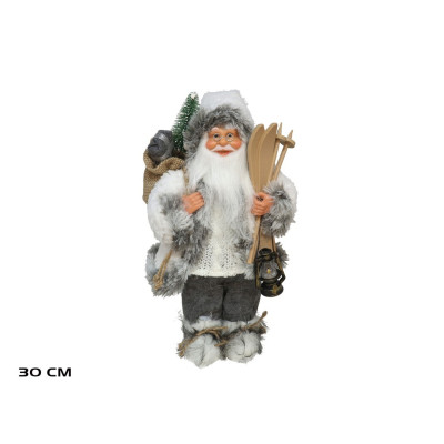 PAI NATAL C/ESQUIS 30CM CINZA