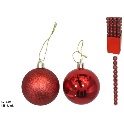 TUBO C/12 BOLAS VERM NATAL 6CM