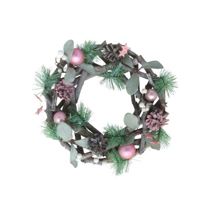 COROA NATAL DECORADA ROSA 30CM