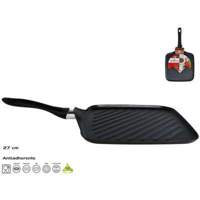 GRELHADOR QUADRADO PRETO 27CM